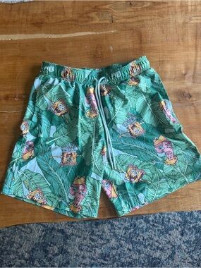 Tropical SpongeBob Print Swim Shorts - Green